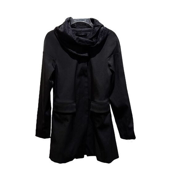 NUOVO BORGO Coat Jacket Black Metallic Collar Lagenlook Italy Size 34-35 US XS - Picture 1 of 13
